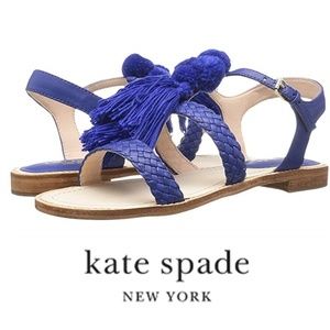 Boho Cobalt Blue Leather Pom & Tassel Sandals 6.5 NIB Kate Spade
